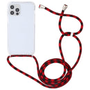 For iPhone 14 Plus Transparent Acrylic Airbag Shockproof Phone Protective Case with Lanyard (Red Black)