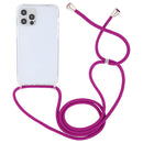 For iPhone 14 Plus Transparent Acrylic Airbag Shockproof Phone Protective Case with Lanyard (Rose Purple)