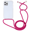 For iPhone 14 Plus Transparent Acrylic Airbag Shockproof Phone Protective Case with Lanyard (Rose Red)