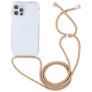For iPhone 14 Plus Transparent Acrylic Airbag Shockproof Phone Protective Case with Lanyard (Camel)