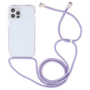For iPhone 14 Plus Transparent Acrylic Airbag Shockproof Phone Protective Case with Lanyard (Purple Blue Apricot)