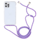 For iPhone 14 Plus Transparent Acrylic Airbag Shockproof Phone Protective Case with Lanyard (Purple Rainbow)