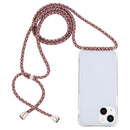 For iPhone 14 Plus Transparent Acrylic Airbag Shockproof Phone Protective Case with Lanyard (Red Apricot Grey Fine Lines)