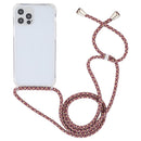 For iPhone 14 Plus Transparent Acrylic Airbag Shockproof Phone Protective Case with Lanyard (Red Apricot Grey Fine Lines)
