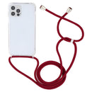 For iPhone 14 Plus Transparent Acrylic Airbag Shockproof Phone Protective Case with Lanyard (Claret)