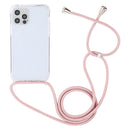For iPhone 14 Pro Max Transparent Acrylic Airbag Shockproof Phone Protective Case with Lanyard (Rose Gold)