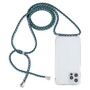 For iPhone 14 Pro Max Transparent Acrylic Airbag Shockproof Phone Protective Case with Lanyard (Green White Blue)