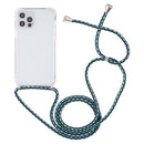 For iPhone 14 Pro Max Transparent Acrylic Airbag Shockproof Phone Protective Case with Lanyard (Green White Blue)