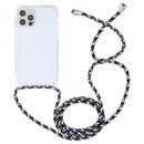 For iPhone 14 Pro Max Transparent Acrylic Airbag Shockproof Phone Protective Case with Lanyard (Black White Grey)