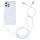 For iPhone 14 Pro Max Transparent Acrylic Airbag Shockproof Phone Protective Case with Lanyard (White Grey Rough Grain)