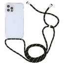 For iPhone 14 Pro Max Transparent Acrylic Airbag Shockproof Phone Protective Case with Lanyard (Black Green)