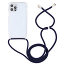 For iPhone 14 Pro Max Transparent Acrylic Airbag Shockproof Phone Protective Case with Lanyard (Navy Blue)