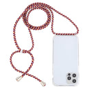 For iPhone 14 Pro Max Transparent Acrylic Airbag Shockproof Phone Protective Case with Lanyard (Red Apricot Grey Rough Grain)