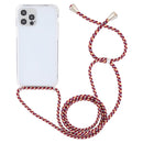 For iPhone 14 Pro Max Transparent Acrylic Airbag Shockproof Phone Protective Case with Lanyard (Red Apricot Grey Rough Grain)