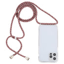 For iPhone 14 Pro Max Transparent Acrylic Airbag Shockproof Phone Protective Case with Lanyard (Red Apricot Grey Fine Lines)