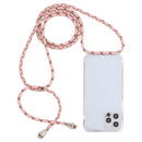 For iPhone 14 Pro Max Transparent Acrylic Airbag Shockproof Phone Protective Case with Lanyard (Pink Apricot Coffee)