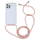For iPhone 14 Pro Max Transparent Acrylic Airbag Shockproof Phone Protective Case with Lanyard (Pink Apricot Coffee)