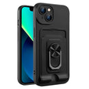 Ring Kickstand Card Wallet TPU Phone Case For iPhone 14 Max(Black)