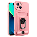 Ring Kickstand Card Wallet TPU Phone Case For iPhone 14 Max(Pink)