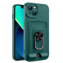 Ring Kickstand Card Wallet TPU Phone Case For iPhone 14 Max(Night Green)
