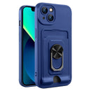 Ring Kickstand Card Wallet TPU Phone Case For iPhone 14 Max(Blue)