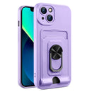 Ring Kickstand Card Wallet TPU Phone Case For iPhone 14 Max(Purple)