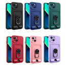 Ring Kickstand Card Wallet TPU Phone Case For iPhone 14 Max(Blue)