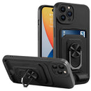 Ring Kickstand Card Wallet TPU Phone Case For iPhone 14 Pro Max(Black)