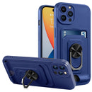 Ring Kickstand Card Wallet TPU Phone Case For iPhone 14 Pro Max(Blue)