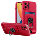 Ring Kickstand Card Wallet TPU Phone Case For iPhone 14 Pro Max(Red)