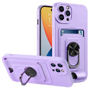 Ring Kickstand Card Wallet TPU Phone Case For iPhone 14 Pro Max(Purple)