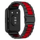 For Huawei Watch Fit 2 Three-bead Metal Stainless Steel Watch Band(Black Red)