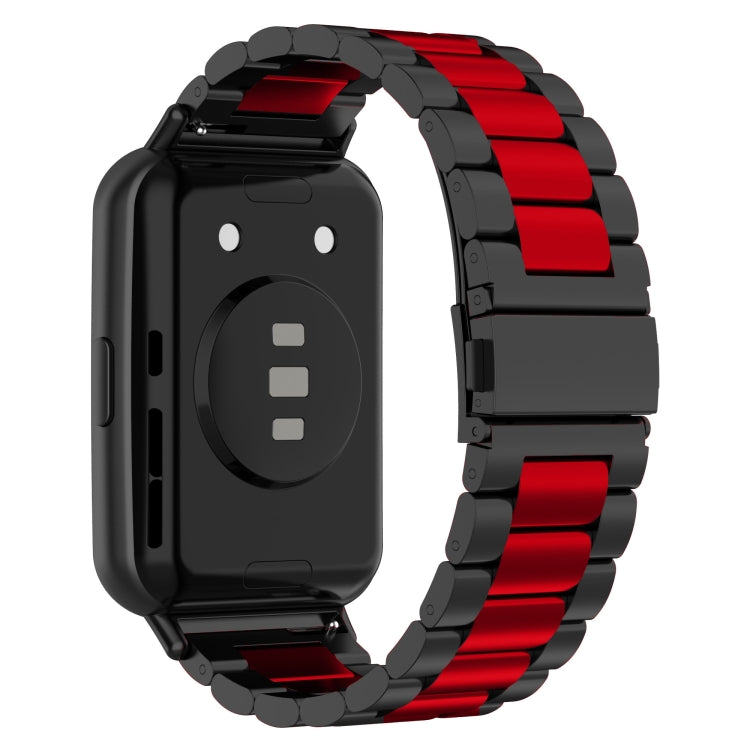 For Huawei Watch Fit 2 Three-bead Metal Stainless Steel Watch Band(Black Red)