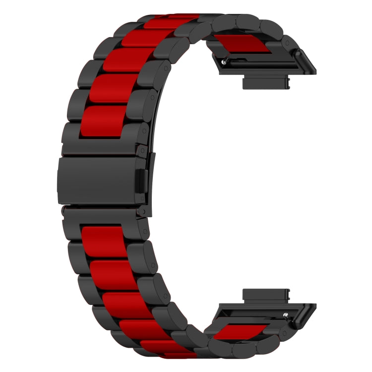 For Huawei Watch Fit 2 Three-bead Metal Stainless Steel Watch Band(Black Red)