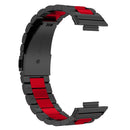 For Huawei Watch Fit 2 Three-bead Metal Stainless Steel Watch Band(Black Red)