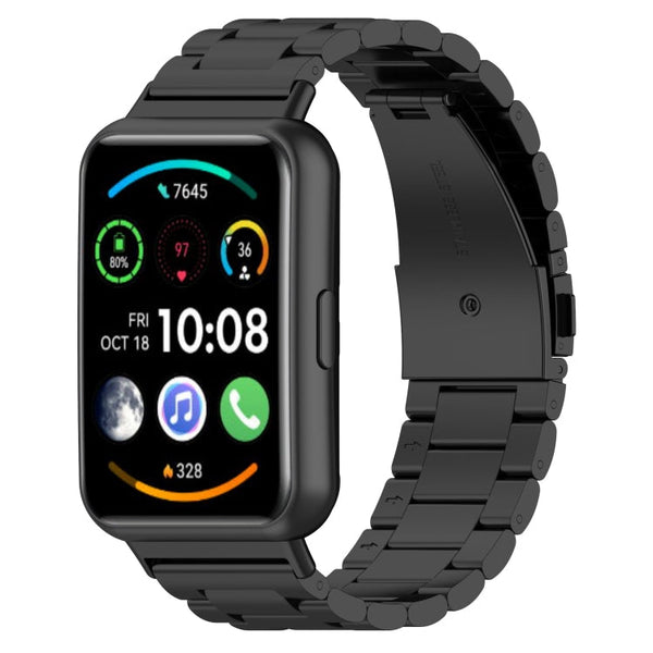 For Huawei Watch Fit 2 Three-bead Metal Stainless Steel Watch Band(Black)