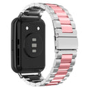 For Huawei Watch Fit 2 Three-bead Metal Stainless Steel Watch Band(Silver Pink)