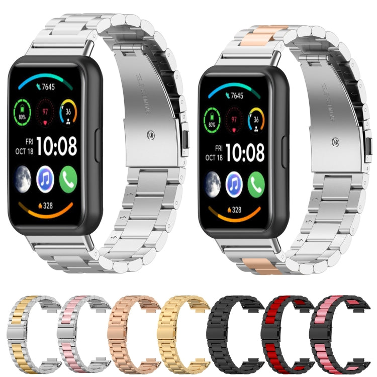 For Huawei Watch Fit 2 Three-bead Metal Stainless Steel Watch Band(Black Red)