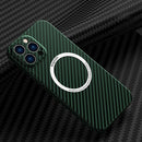 Carbon Fiber Texture MagSafe Magnetic Phone Case For iPhone 14 Pro Max(Green)