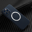 Carbon Fiber Texture MagSafe Magnetic Phone Case For iPhone 14 Pro Max(Blue)