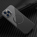 Carbon Fiber Texture MagSafe Magnetic Phone Case For iPhone 14 Pro Max(Black Silver)