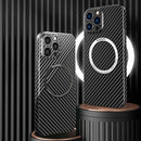 Carbon Fiber Texture MagSafe Magnetic Phone Case For iPhone 14 Pro Max(Black Silver)