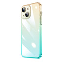 Transparent Electroplated PC Gradient Phone Case For iPhone 14(Cyan-blue Gold)