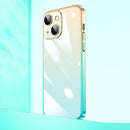 Transparent Electroplated PC Gradient Phone Case For iPhone 14(Cyan-blue Gold)