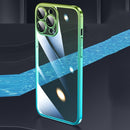 Transparent Electroplated PC Gradient Phone Case For iPhone 14(Cyan-blue Gold)