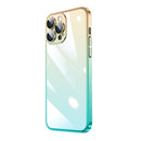 Transparent Electroplated PC Gradient Phone Case For iPhone 14 Pro Max(Cyan-blue Gold)