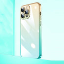 Transparent Electroplated PC Gradient Phone Case For iPhone 14 Pro Max(Cyan-blue Gold)