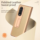For Samsung Galaxy Z Fold4 Litchi Texture Leather Hinged Electroplated Phone Case with Pen(Gold)