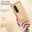 For Samsung Galaxy Z Fold4 Litchi Texture Leather Hinged Electroplated Phone Case with Pen(Gold)