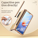 For Samsung Galaxy Z Fold4 Litchi Texture Leather Hinged Electroplated Phone Case with Pen(Gold)